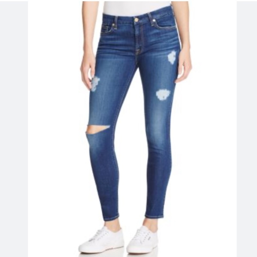 🛍️7 For All Mankind Skinny Jeans in Dark Blue Distressed